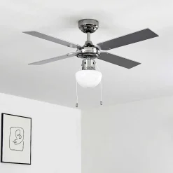 Ventilateur De Plafond Valletta Chrome, Argente, Blanc, 1 Lumiere