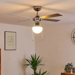 Ventilateur De Plafond Valletta Chrome, Argente, Blanc, 1 Lumiere