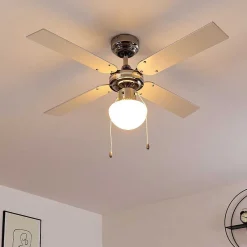 Ventilateur De Plafond Valletta Chrome, Argente, Blanc, 1 Lumiere