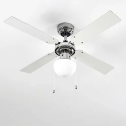 Ventilateur De Plafond Valletta Chrome, Argente, Blanc, 1 Lumiere