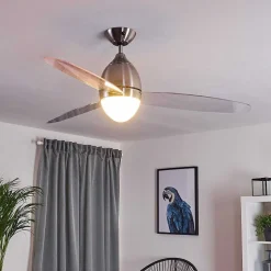 Ventilateur De Plafond Varazze Nickel Mat, Transparent, 1 Lumiere, Telecommandes