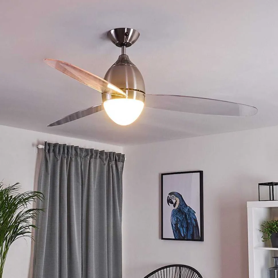 Ventilateur De Plafond Varazze Nickel Mat, Transparent, 1 Lumiere, Telecommandes