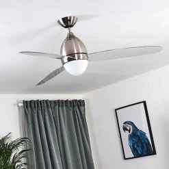 Ventilateur De Plafond Varazze Nickel Mat, Transparent, 1 Lumiere, Telecommandes