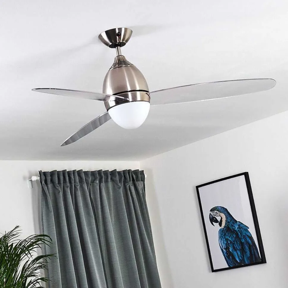 Ventilateur De Plafond Varazze Nickel Mat, Transparent, 1 Lumiere, Telecommandes