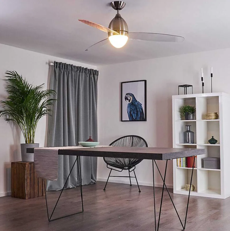 Ventilateur De Plafond Varazze Nickel Mat, Transparent, 1 Lumiere, Telecommandes