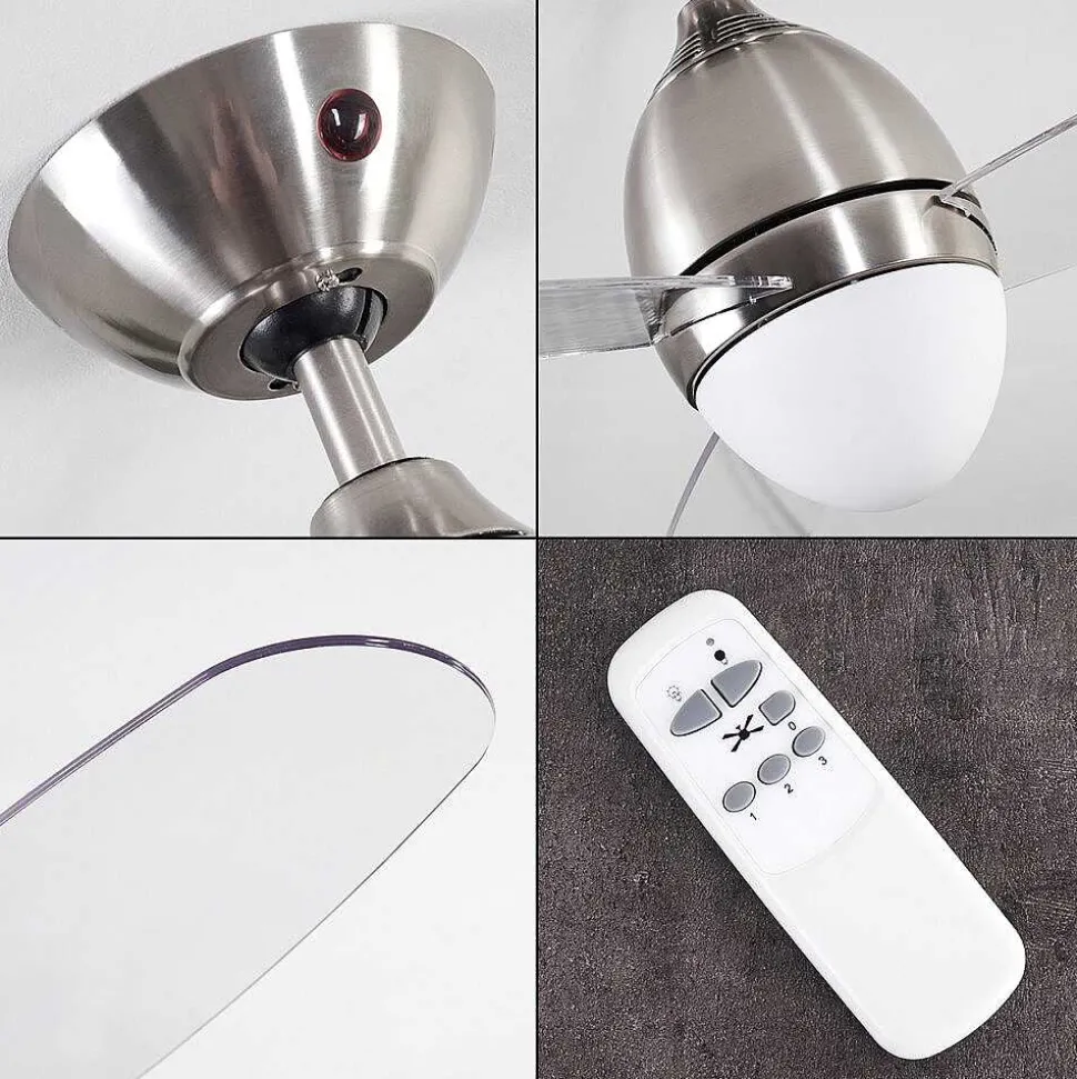 Ventilateur De Plafond Varazze Nickel Mat, Transparent, 1 Lumiere, Telecommandes