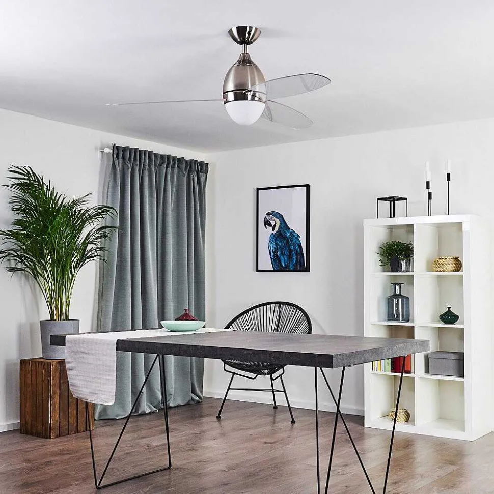 Ventilateur De Plafond Varazze Nickel Mat, Transparent, 1 Lumiere, Telecommandes