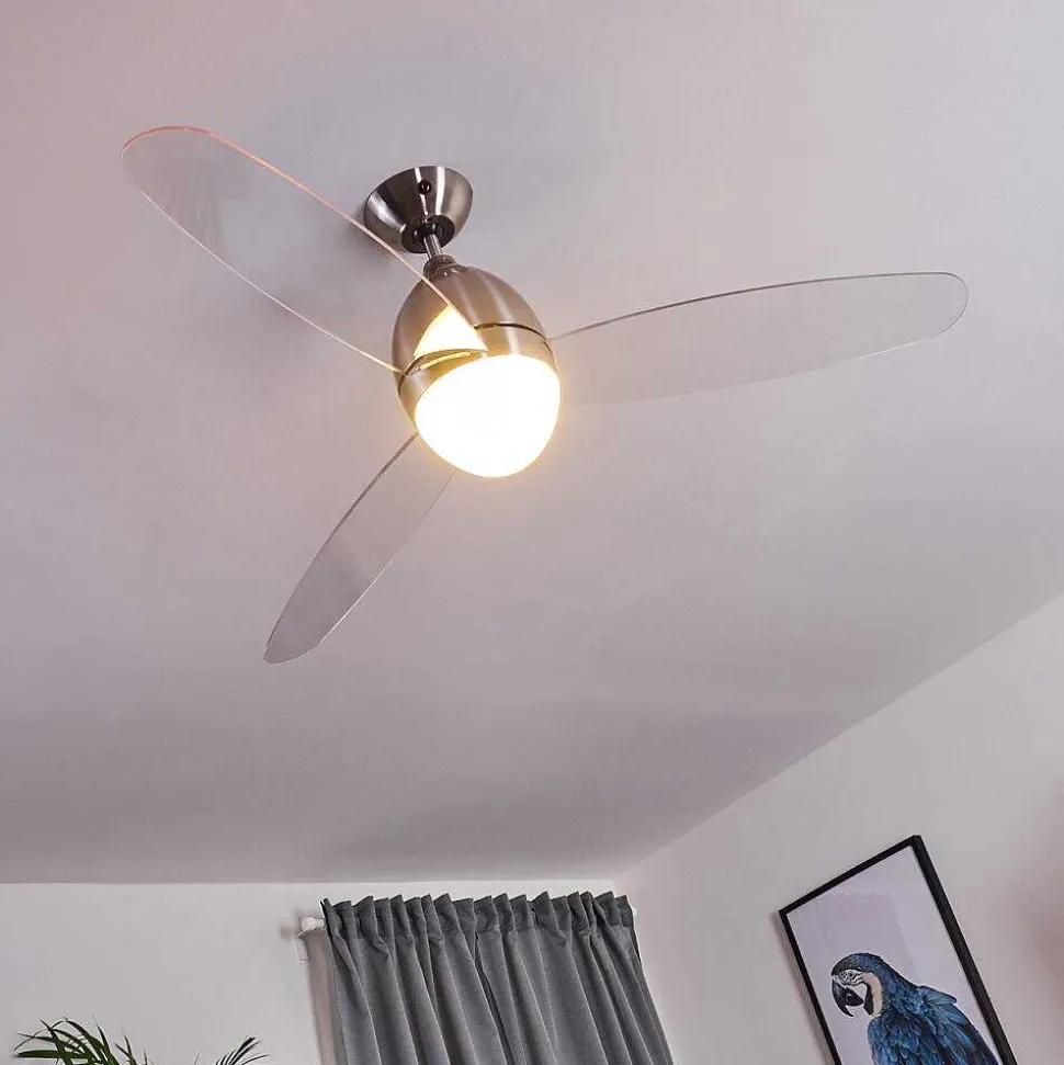 Ventilateur De Plafond Varazze Nickel Mat, Transparent, 1 Lumiere, Telecommandes