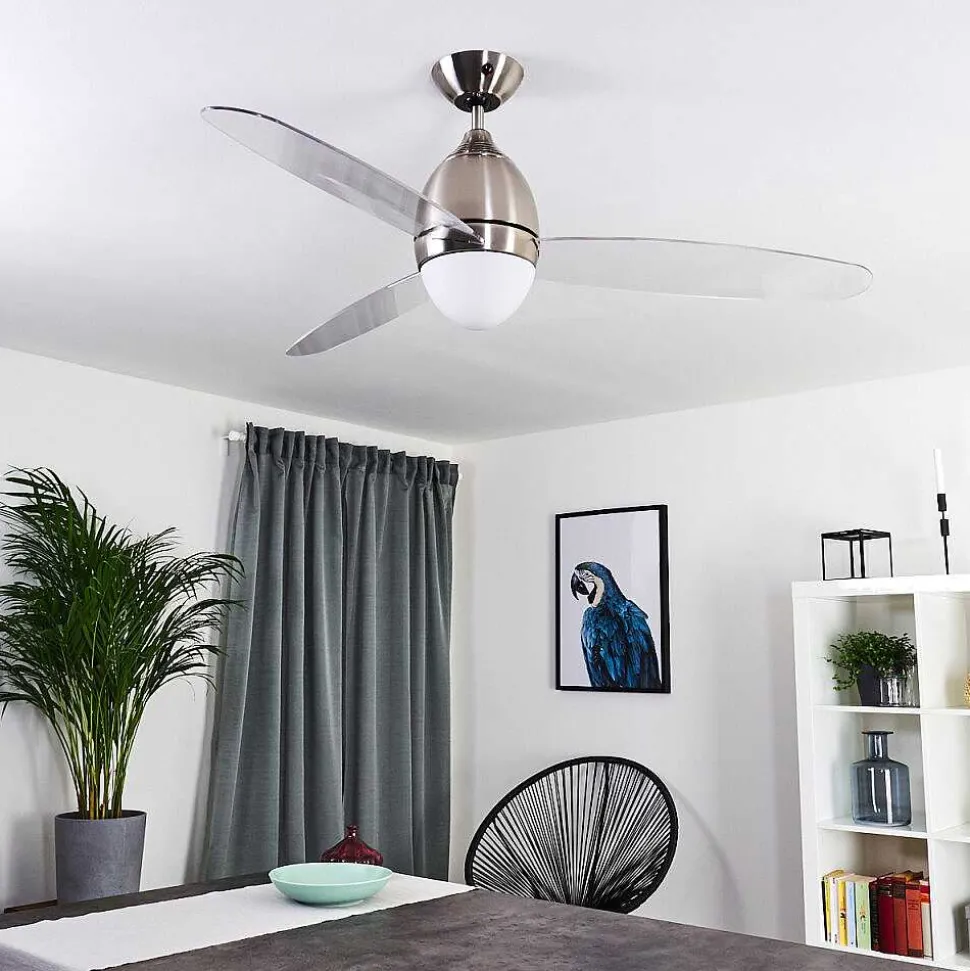 Ventilateur De Plafond Varazze Nickel Mat, Transparent, 1 Lumiere, Telecommandes