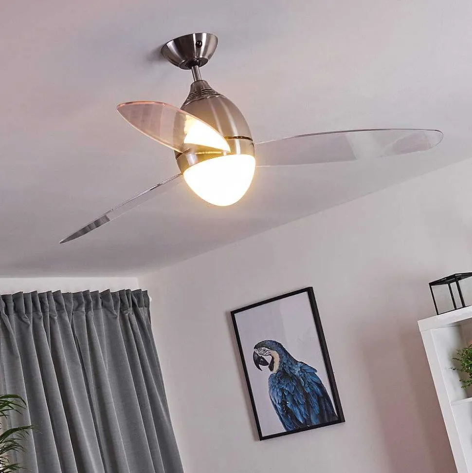 Ventilateur De Plafond Varazze Nickel Mat, Transparent, 1 Lumiere, Telecommandes