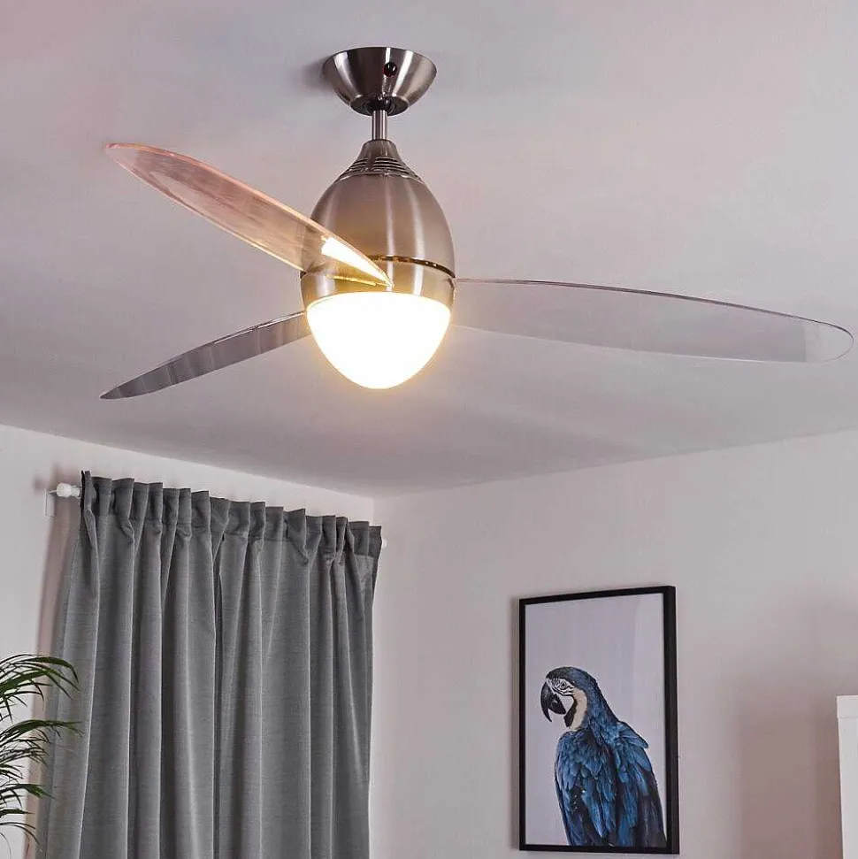 Ventilateur De Plafond Varazze Nickel Mat, Transparent, 1 Lumiere, Telecommandes