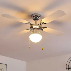 Ventilateur De Plafond Valletta Chrome, Noir, Blanc, 1 Lumiere