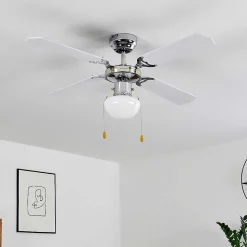 Ventilateur De Plafond Valletta Chrome, Noir, Blanc, 1 Lumiere