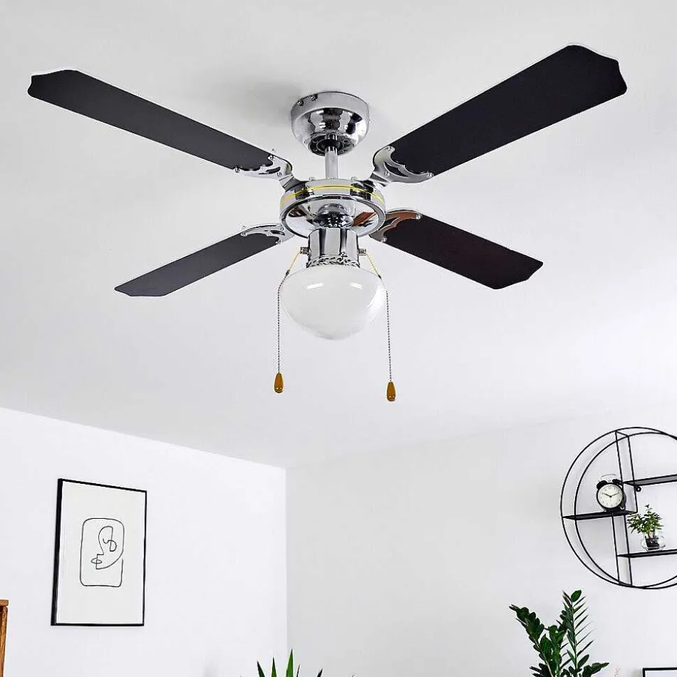 Ventilateur De Plafond Valletta Chrome, Noir, Blanc, 1 Lumiere