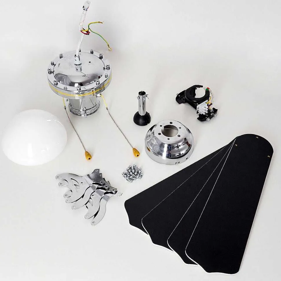 Ventilateur De Plafond Valletta Chrome, Noir, Blanc, 1 Lumiere