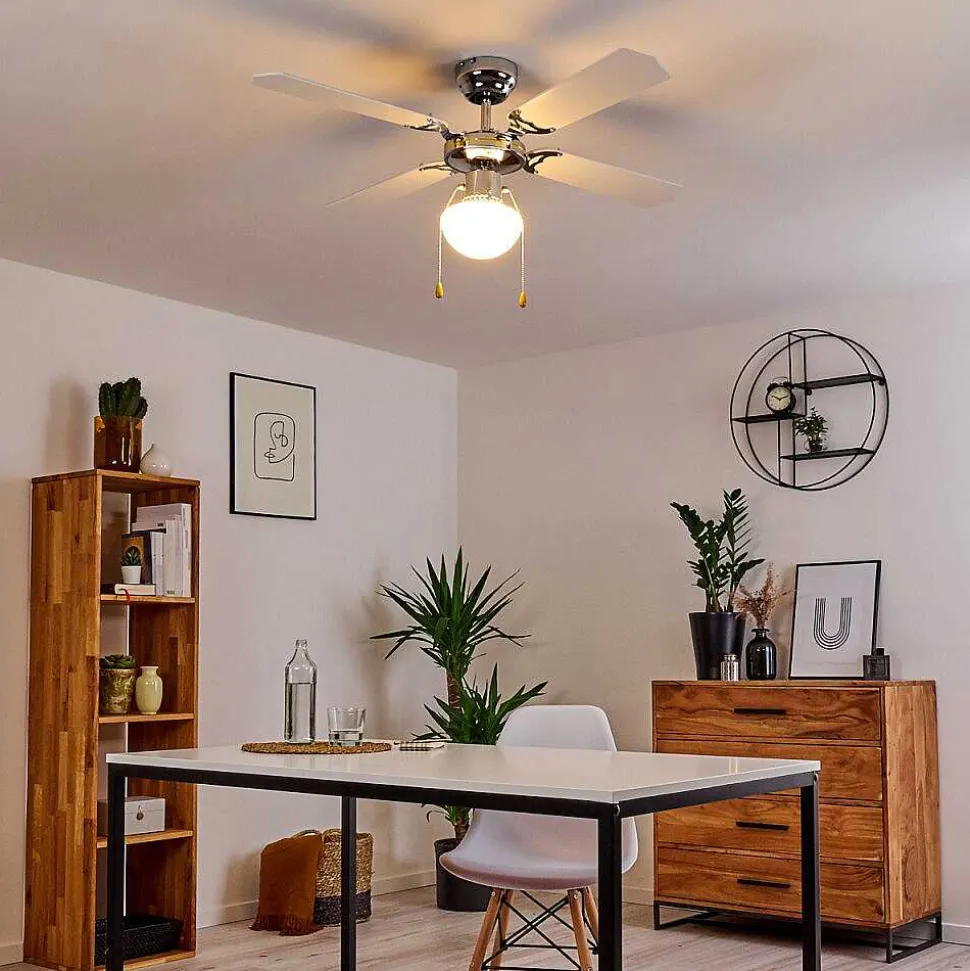 Ventilateur De Plafond Valletta Chrome, Noir, Blanc, 1 Lumiere