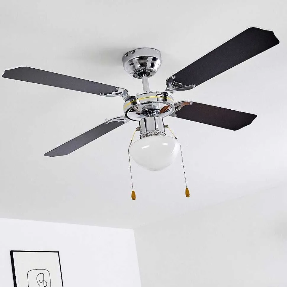 Ventilateur De Plafond Valletta Chrome, Noir, Blanc, 1 Lumiere