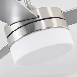 Ventilateur De Plafond Vevey Bois Clair, Nickel Mat, Argente, 2 Lumieres, Telecommandes