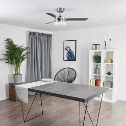 Ventilateur De Plafond Vevey Bois Clair, Nickel Mat, Argente, 2 Lumieres, Telecommandes