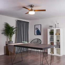 Ventilateur De Plafond Vevey Bois Clair, Nickel Mat, Argente, 2 Lumieres, Telecommandes