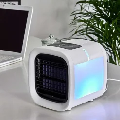 Ventilateur De Table Chania Led Noir, Blanc, 1 Lumiere, Changeur De Couleurs