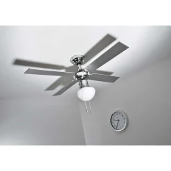 Ventilateur Globo Champion Chrome, Acier Inoxydable, Blanc, 1 Lumiere