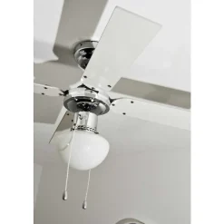 Ventilateur Globo Champion Chrome, Acier Inoxydable, Blanc, 1 Lumiere