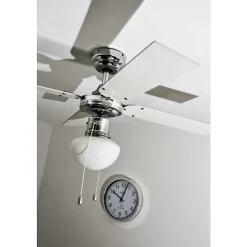 Ventilateur Globo Champion Chrome, Acier Inoxydable, Blanc, 1 Lumiere