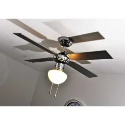 Ventilateur Globo Champion Chrome, Acier Inoxydable, Blanc, 1 Lumiere