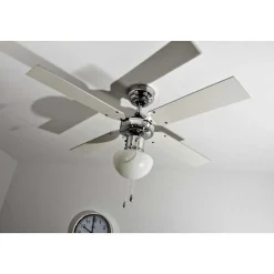 Ventilateur Globo Champion Chrome, Acier Inoxydable, Blanc, 1 Lumiere