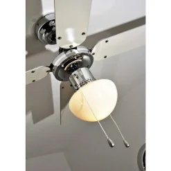 Ventilateur Globo Champion Chrome, Acier Inoxydable, Blanc, 1 Lumiere