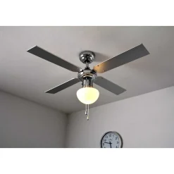 Ventilateur Globo Champion Chrome, Acier Inoxydable, Blanc, 1 Lumiere