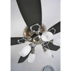 Ventilateur Globo Jerry Chrome, Acier Inoxydable, Nickel Mat, 5 Lumieres