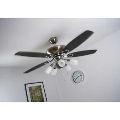 Ventilateur Globo Jerry Chrome, Acier Inoxydable, Nickel Mat, 5 Lumieres