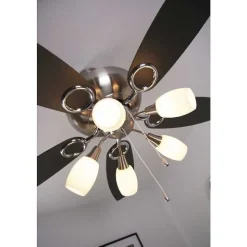 Ventilateur Globo Jerry Chrome, Acier Inoxydable, Nickel Mat, 5 Lumieres