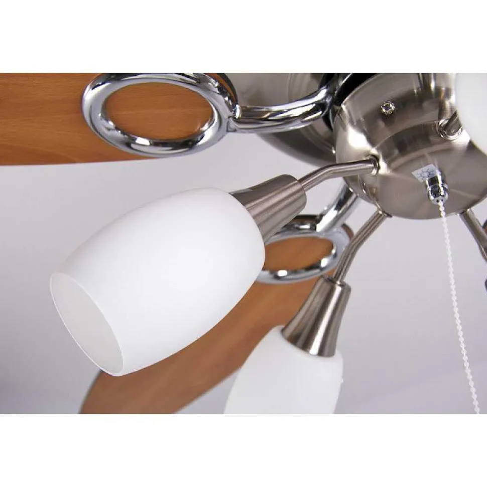 Ventilateur Globo Jerry Chrome, Acier Inoxydable, Nickel Mat, 5 Lumieres