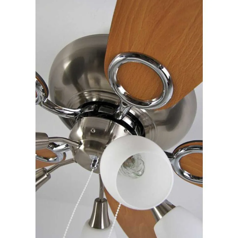 Ventilateur Globo Jerry Chrome, Acier Inoxydable, Nickel Mat, 5 Lumieres