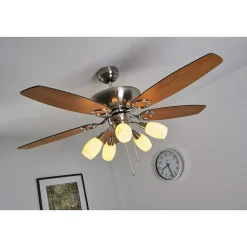 Ventilateur Globo Jerry Chrome, Acier Inoxydable, Nickel Mat, 5 Lumieres