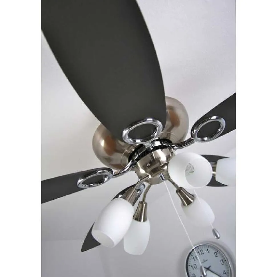 Ventilateur Globo Jerry Chrome, Acier Inoxydable, Nickel Mat, 5 Lumieres