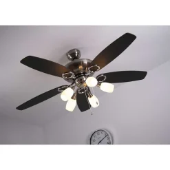 Ventilateur Globo Jerry Chrome, Acier Inoxydable, Nickel Mat, 5 Lumieres