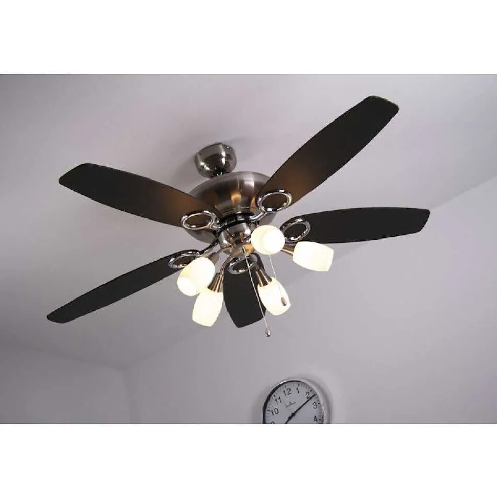 Ventilateur Globo Jerry Chrome, Acier Inoxydable, Nickel Mat, 5 Lumieres