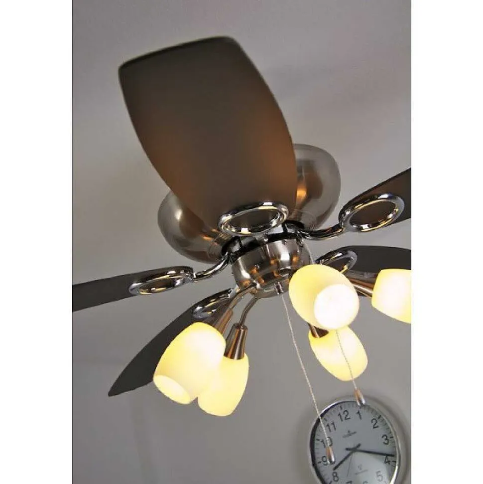 Ventilateur Globo Jerry Chrome, Acier Inoxydable, Nickel Mat, 5 Lumieres