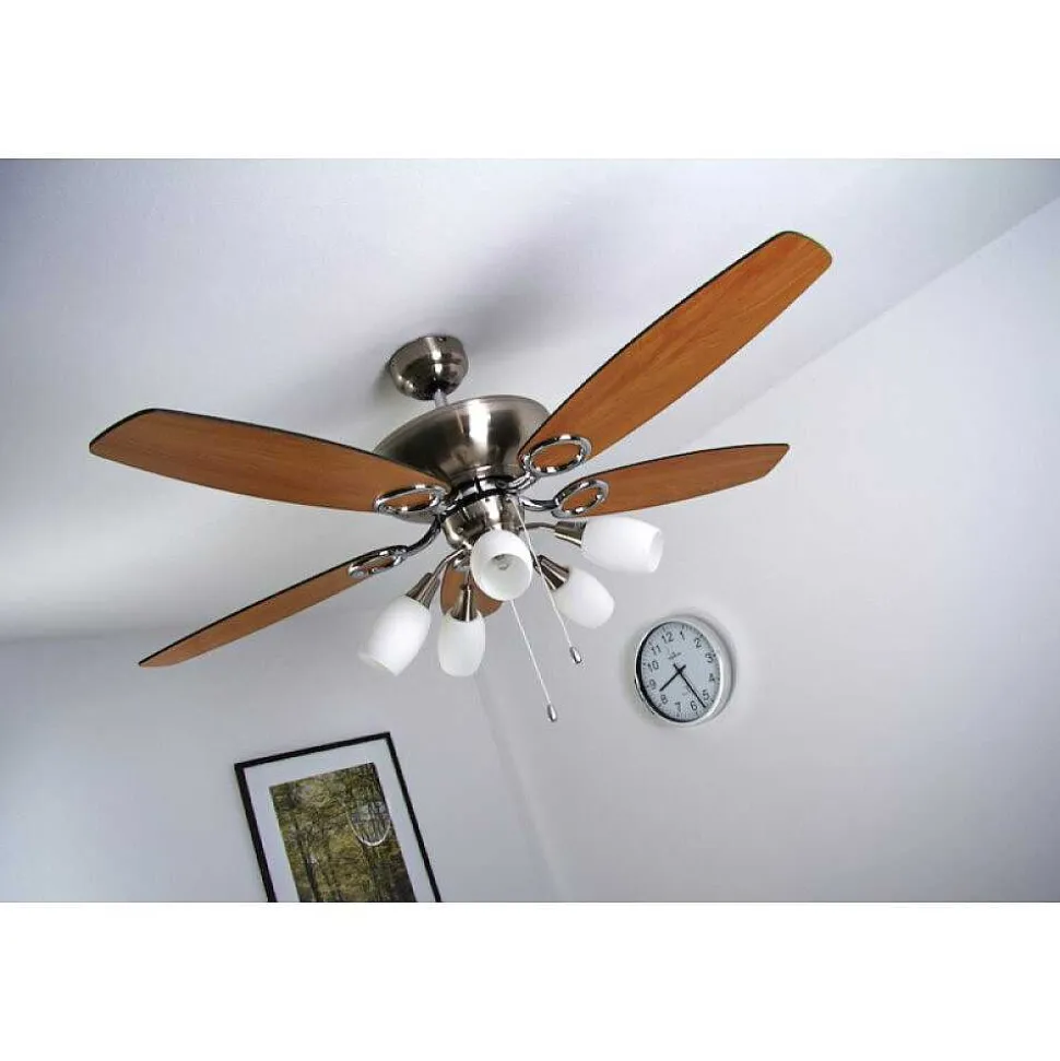 Ventilateur Globo Jerry Chrome, Acier Inoxydable, Nickel Mat, 5 Lumieres