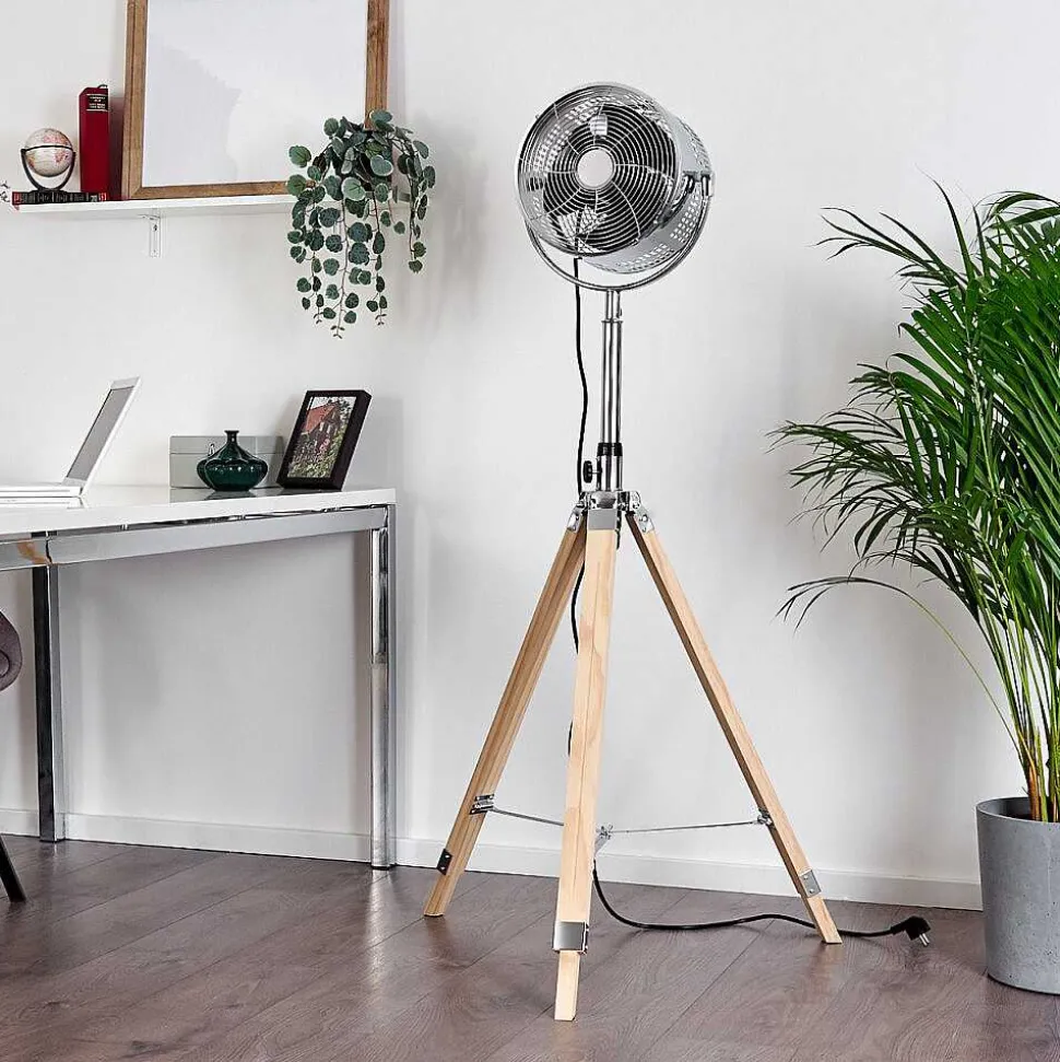 Ventilateur Magaluf Chrome, Bois Clair