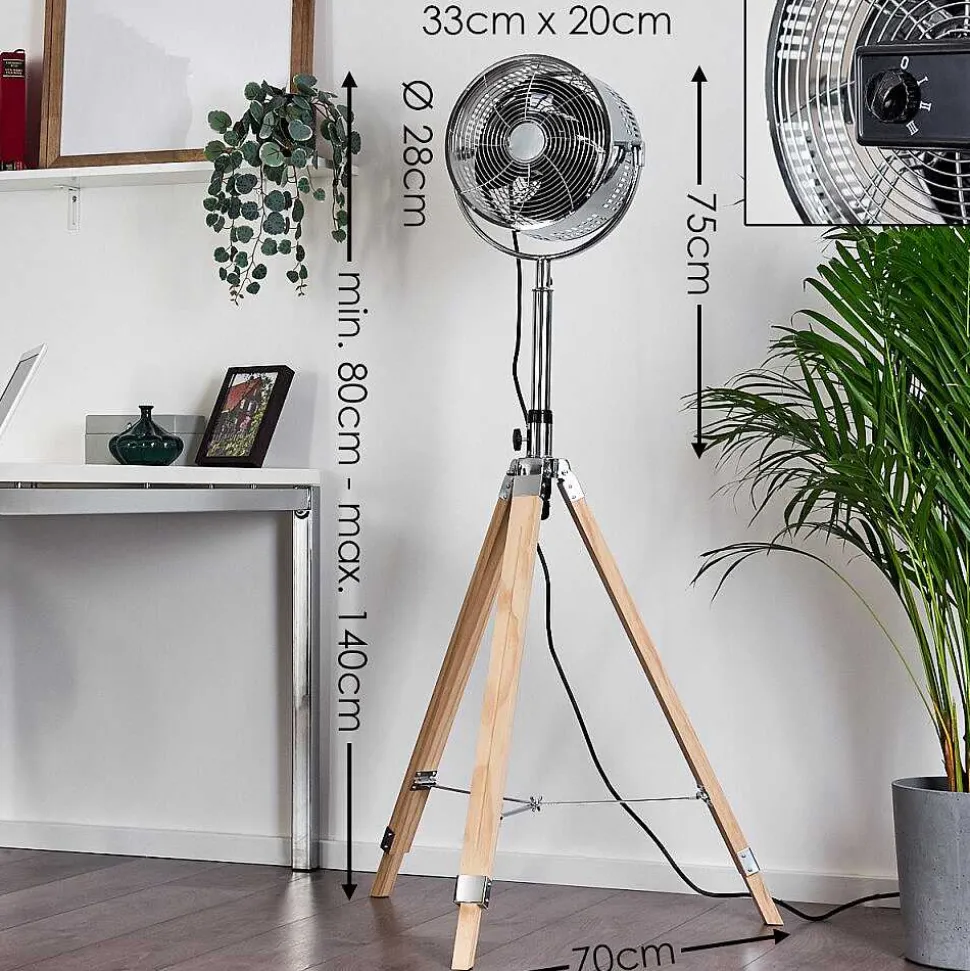 Ventilateur Magaluf Chrome, Bois Clair