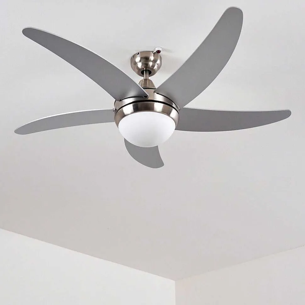 Ventilateurs De Plafond Morino Nickel Mat, Argente, 2 Lumieres, Telecommandes