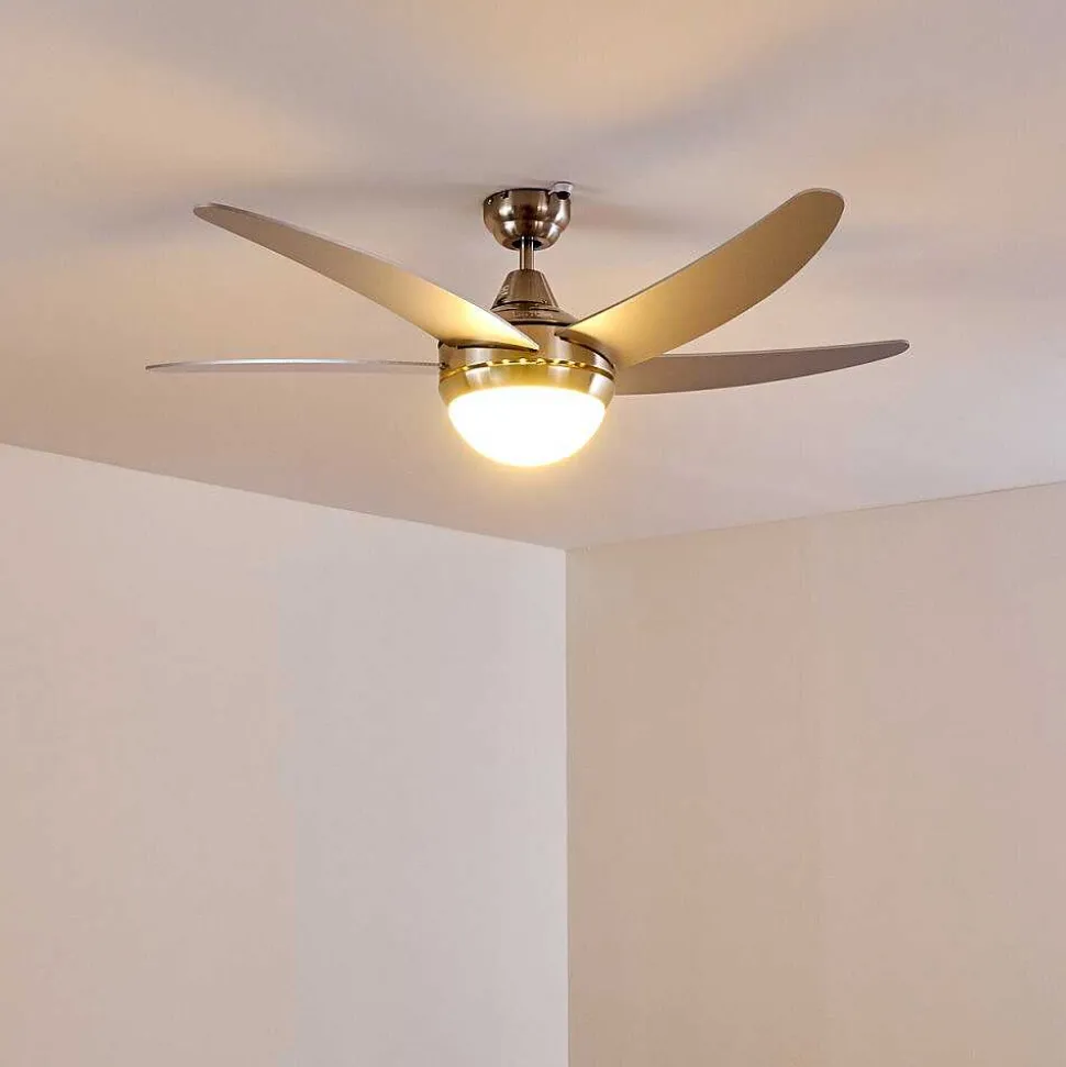 Ventilateurs De Plafond Morino Nickel Mat, Argente, 2 Lumieres, Telecommandes