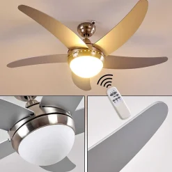 Ventilateurs De Plafond Morino Nickel Mat, Argente, 2 Lumieres, Telecommandes