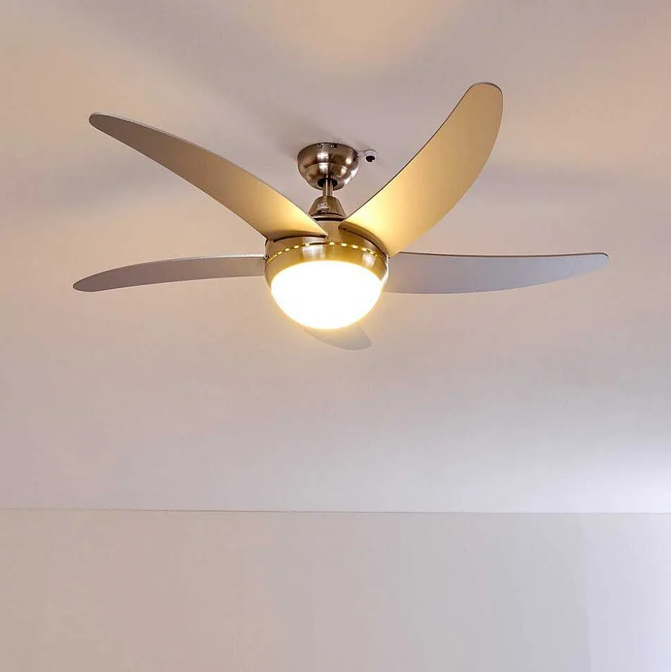 Ventilateurs De Plafond Morino Nickel Mat, Argente, 2 Lumieres, Telecommandes