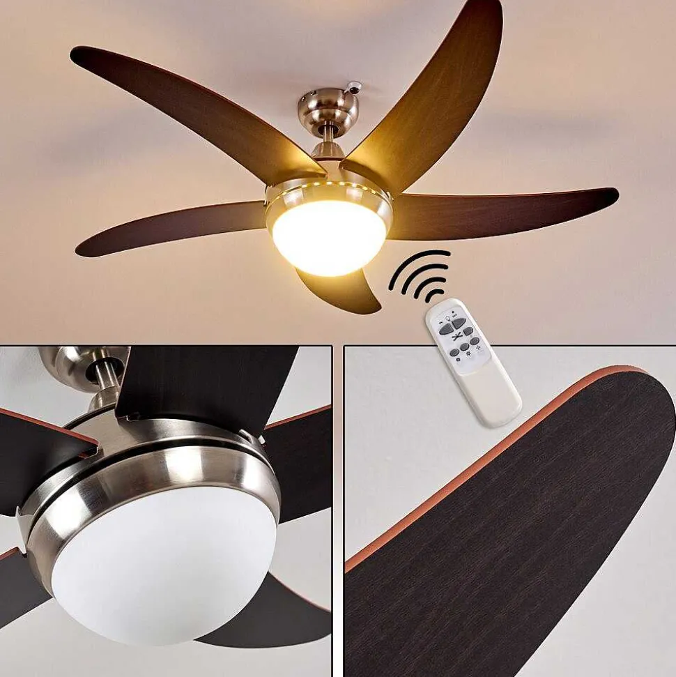 Ventilateurs De Plafond Morino Brun, Nickel Mat, 2 Lumieres, Telecommandes